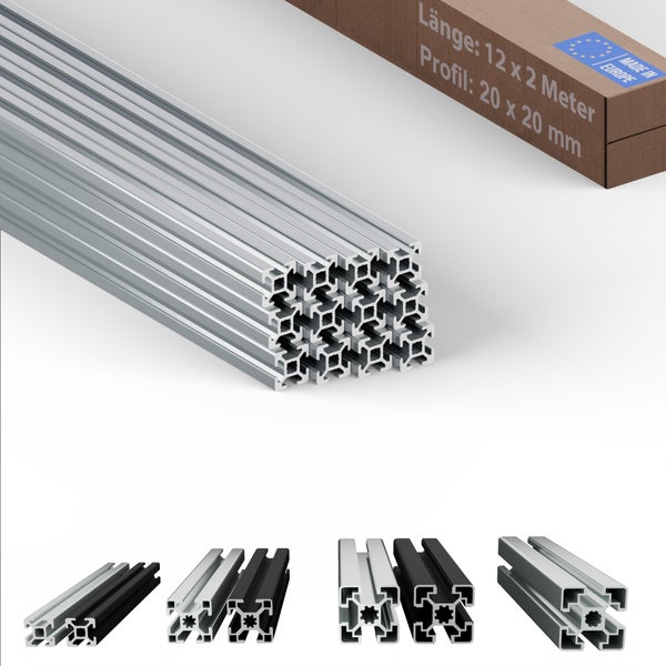 Aluminiumprofile in einem Paket mit einem Aufdruck der Herkunftsbezeichnung Europa und den Profilabmessungen