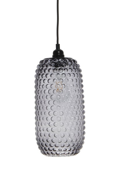 Retro Hängelampe aus Glas schmal, Vintage Pendelleuchte Grau 27 cm | Wohnzimmer Esszimmer Leuchte