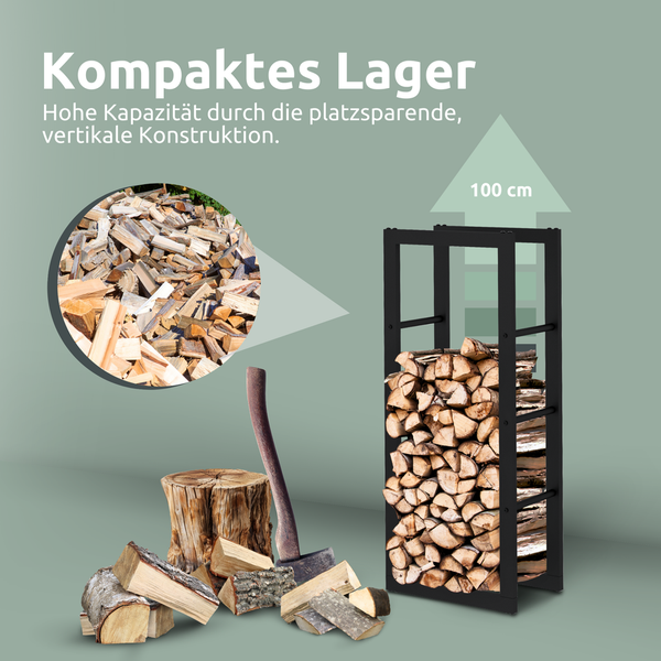 holz4home Kaminholzregal 100x25x40 cm aus Metall Schwarz inkl. Ofenhandschuh