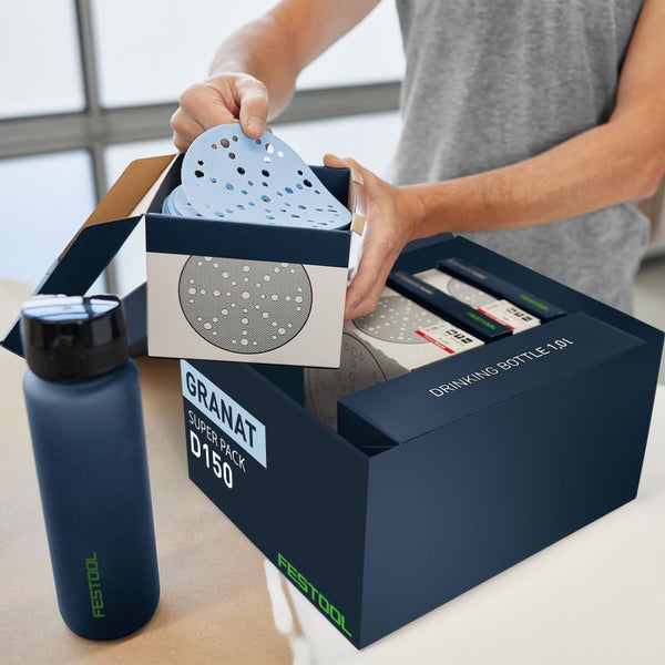 Festool Granat Superpack D150 Schleifscheiben mit Trinkflasche