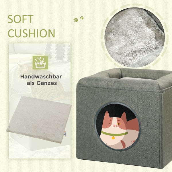 PawHut Katzenhöhle für Katzen bis 5 kg, 36,5 x 36,5 x 33 cm, Polyester, Grün