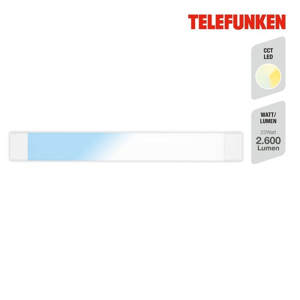 Telefunken Logo, LED-Panel mit einstellbarer Farbtemperatur, 22 Watt und 2600 Lumen.