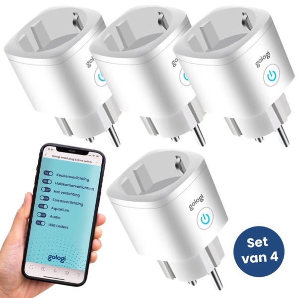 Gologi Smart plug - Smart plug - Timer & Energiezähler - WIFI - Google Home & Amazon Alexa - 4 Stück - Weiß