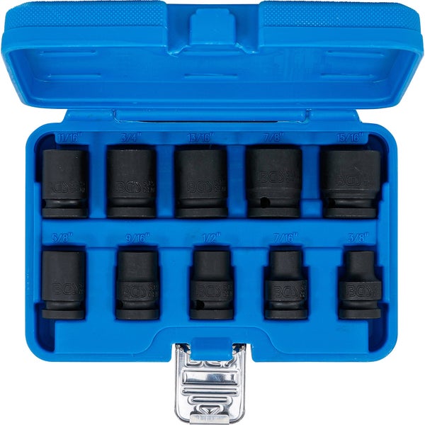 BGS Kraft-Steckschlüssel-Einsatz-Satz Sechskant Antrieb Innenvierkant 12,5 mm (1/2) SW 3/8 - 15/16 Zollgrößen 10tlg. - 74296