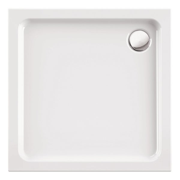 Calmwaters® - Modern Soft - Eckige Acryl-Duschtasse in 90 x 90 x 6,5 cm aus Kunststoff mit 90 mm breitem Abfluss - 01SL2962