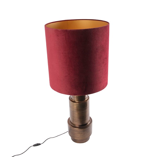 Tischleuchte mit Samtschirm und Metallfuß