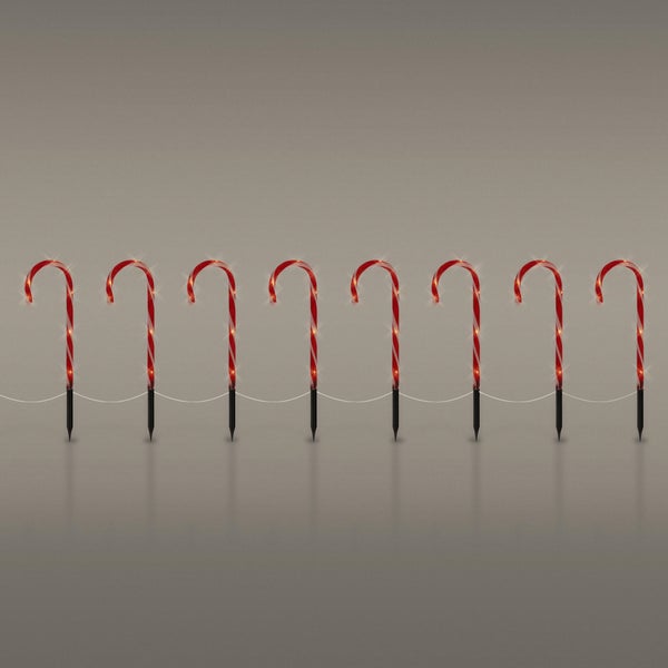 ECD Germany LED Zuckerstangen 8er Set mit 56 Warmweißen LEDs, 45cm, Rot Weiß, batteriebetrieben, Außen & Innen, Beleuchtete Gartenstäbe Weihnachtsdeko Gartenstecker Weihnachtsweg Marker Lichterkette