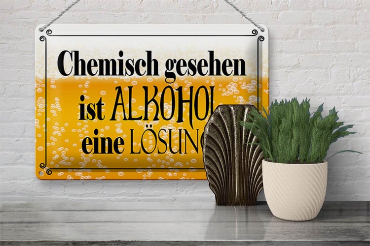 Blechschild Spruch 30x20cm chemisch gesehen Alkohol Lösung