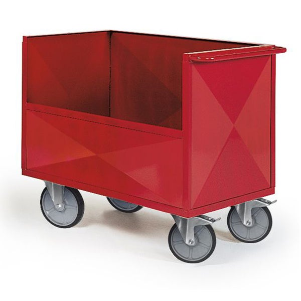 Roter Transportwagen aus Metall mit Rollen
