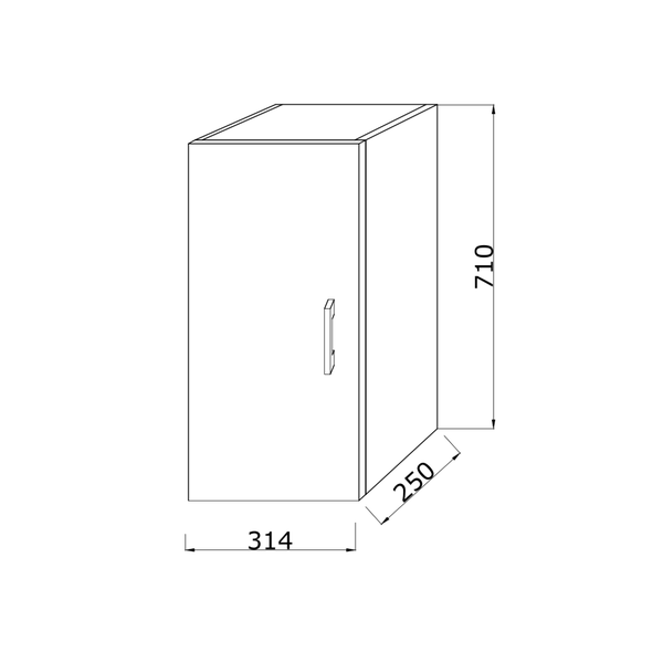 Technische Zeichnung eines Hängeschranks mit den Maßen 710 x 314 x 250 mm