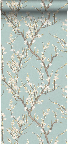 Sanders und Sanders Tapete Blüte Mintgrün und Weiß - 53 cm x 10 m - 640175