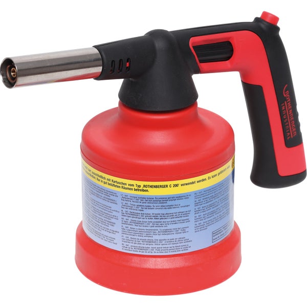 Hand hält ein Rothenberger Industrial Gaslötgerät Piezo 1800 mit ergonomischem Griff.
