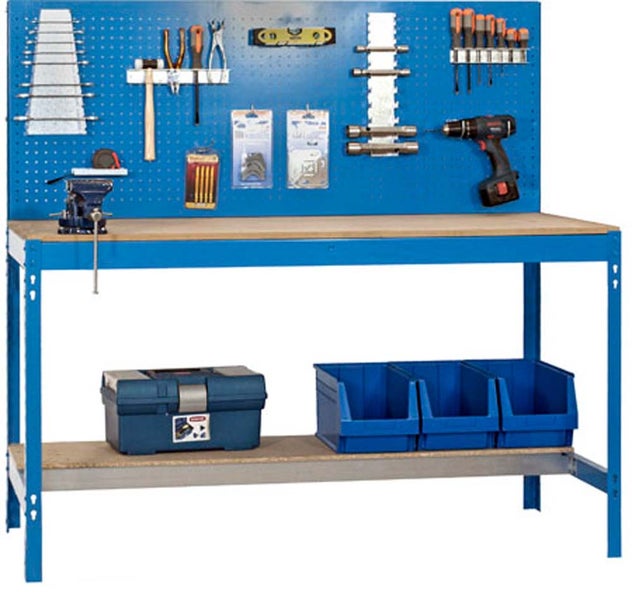 PROREGAL Werkbank Buffalo mit Werkzeugwand HxBxT 84 x 90 x 61 cm Traglast 400 kg Blau