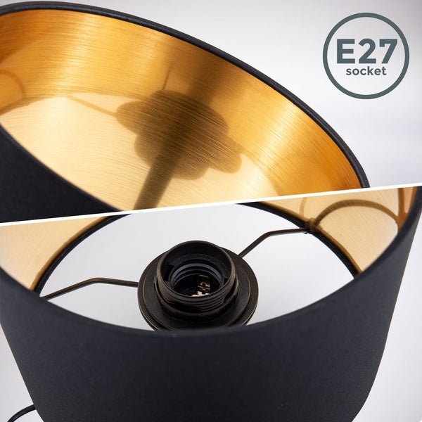 Nachttischlampe - mit Schalter, Stoff, max. 40W, E27 Fassung, schwarz