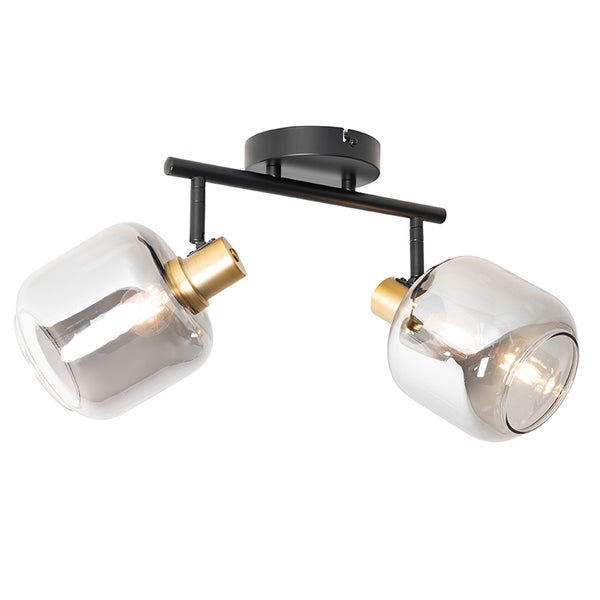 Deckenleuchte mit zwei Rauchglaslampen und schwarzer Halterung