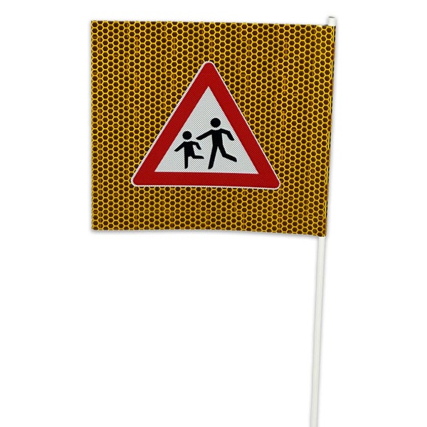 3D Warnschild Vorsicht spielende Kinder mit reflektierender Folie und Wunschtext für mehr Verkehrssicherheit / (1 Stück)