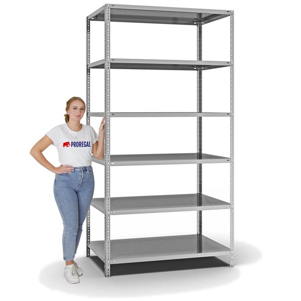 PROREGAL Fachbodenregal Schraubsystem Heavy-Duty Grundregal HxBxT 250 x 130 x 80 cm 6 Ebenen Fachlast 350 kg Beidseitig Nutzbar Verzinkt