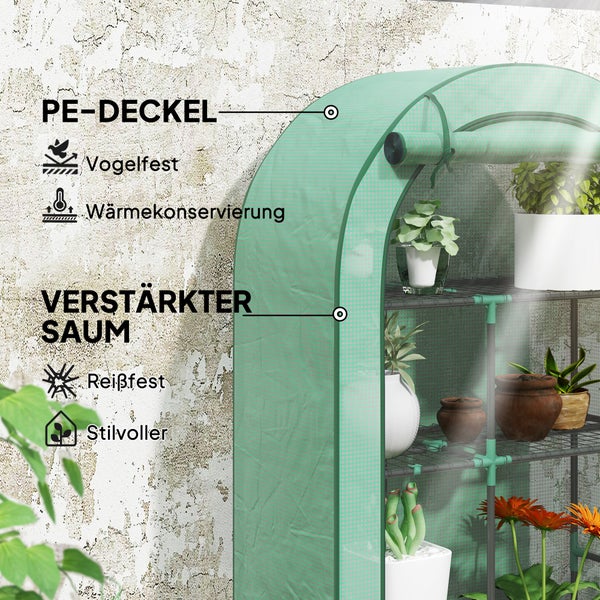 Outsunny Gewächshaus mit Runddach Tür, Regale, winterfest Foliengewächshaus aus Stahl, Treibhaus für Balkon, Garten, Tomatenhaus 100 x 45 x 160 cm, Tomatengewächshaus für Tomaten, Gemüse, Blumen, Grün