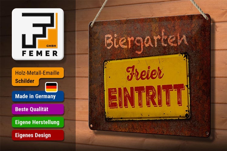 Blechschild Spruch 30x20cm Biergarten freier Eintritt