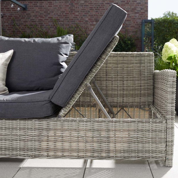 Home Deluxe - Polyrattan Sitzgruppe BAHIA- inkl. Hocker, Tisch mit Glasplatte und Sitzpolster I Loungemöbel, Outdoor Sofa, Garten- & Balkonmöbel
