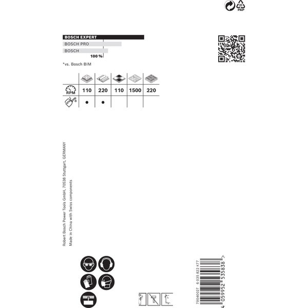 Bosch Expert, Bosch Pro, Bosch Logos und Informationstabelle