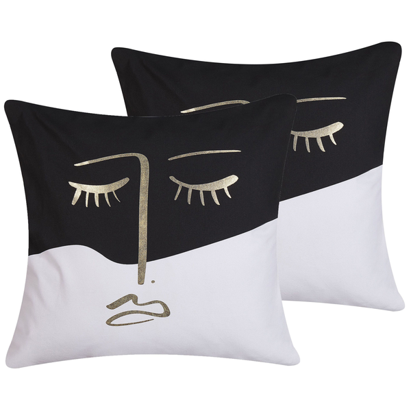 Dekokissen 2er Set ABELIA Baumwolle 45 x 45 cm Schwarz / Weiß Abstraktes Muster