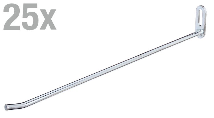 Set von 25 Lochwandhaken aus Metall zur Aufbewahrung von Werkzeugen in der Werkstatt.