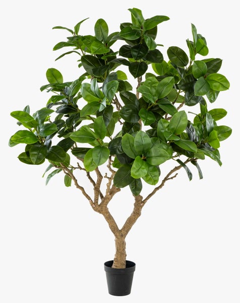 Künstlicher Gummibaum mit großen, ovalen grünen Blättern und detailgetreuen Ästen.