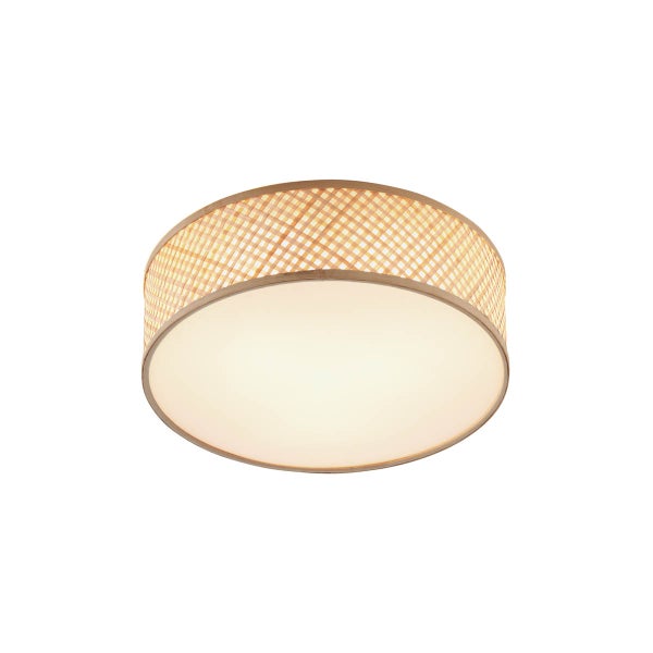 Runde Deckenleuchte mit Lampenschirm aus Rattan