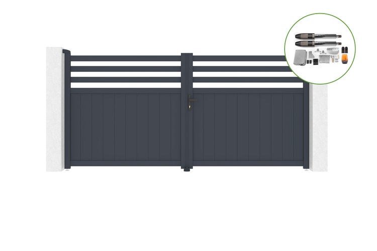 Schwenktor 3,4 m NEVIS H.160 cm Aluminium + TANKER B700 Motorisierung