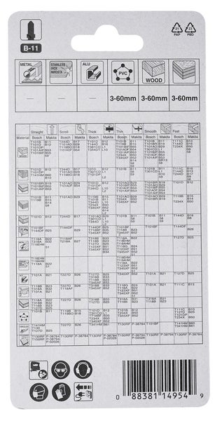 Verpackung von Stichsägeblättern für Metall, Edelstahl, Aluminium, Kunststoff und Holz