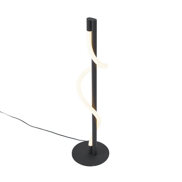 Schwarze LED-Stehlampe mit gewundenem Lichtelement