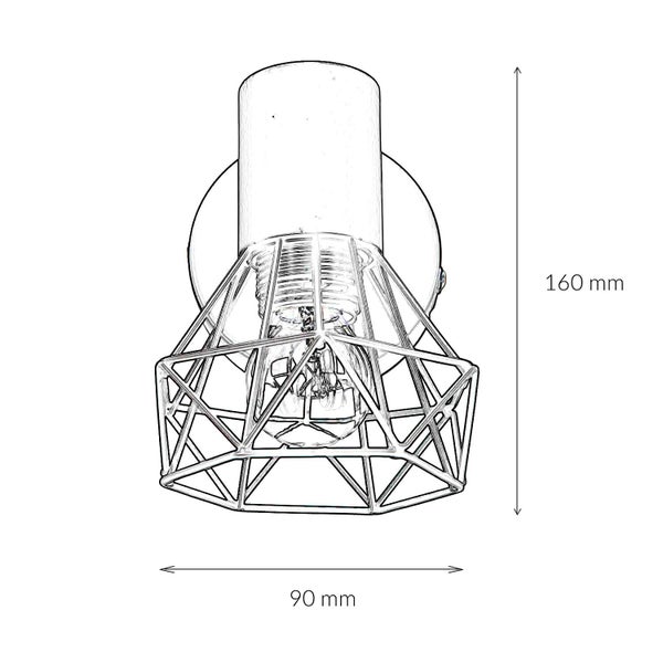 Wandleuchte mit den Maßen 160 mm Höhe und 90 mm Breite.