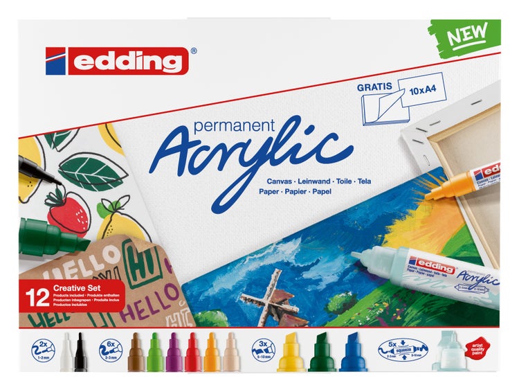 Edding Acrylmarker Acrylic 5000+5100+5300+5400 basic 12er Kreativ Set