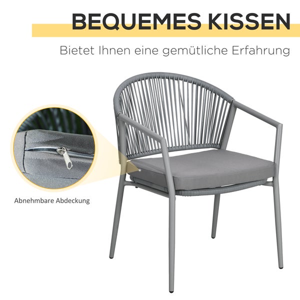 Outsunny 3 tlg. Ratten Bistroset, 58L x 62B x 78H cm, Stahl, PE Rattan, grau