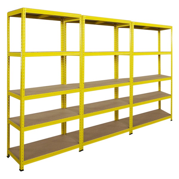 PROREGAL Mega Deal 3x Schwerlastregal YELLOW BEE, HxBxT 180x90x40cm, Fachlast 175kg, 5 Ebenen, Gelb, Kellerregal, Steckregal, Garagenregal, Lagerregal
