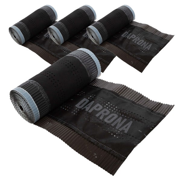 Vier Rollen Daprona Firstband zur Belüftung und Abdichtung von First und Grat mit plissiertem Aluminiumrand.