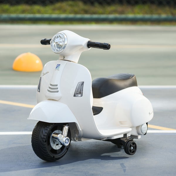 HOMCOM VESPA Elektromotorrad, 18-36 Monate, 3 km/h, LED-Licht Sound, 66,5 x 38 x 52 cm, Kunststoff, Metall, Weiß