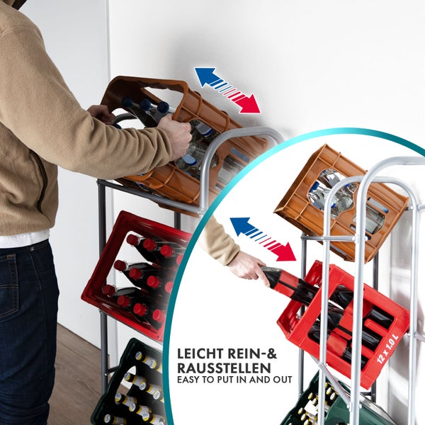 FLOORDIREKT Flaschenkastenständer Rocket - Regal mit Wandbefestigung - Grau - Für 3 Kästen - 49,5 x 32,5 x 115,5 cm