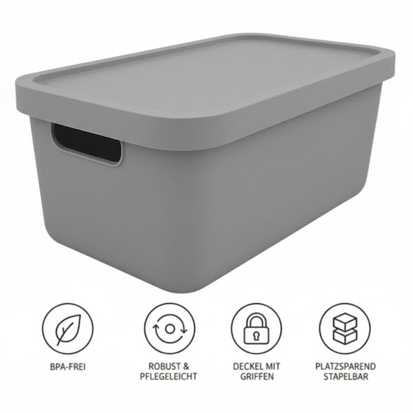 Aufbewahrungsbox aus Kunststoff mit Deckel und Griffen
