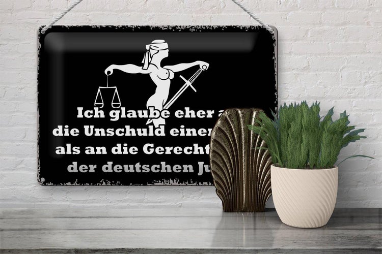 Blechschild Spruch 30x20cm Glaube eher an Unschuld einer Hure