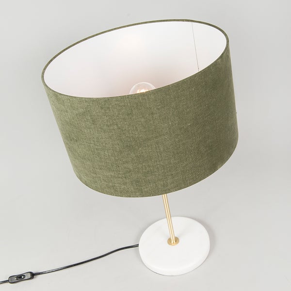Tischleuchte mit Stoffschirm, Marmorfuß und integriertem Schalter