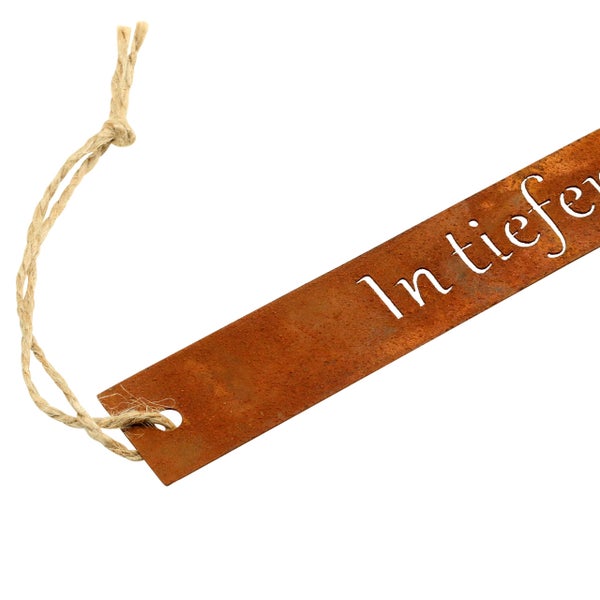 Dekoschild mit Aufschrift In tiefer Trauer und Kordel