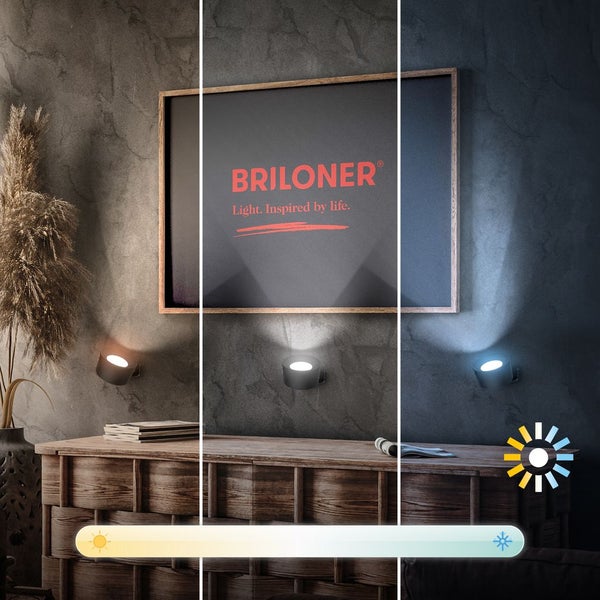 Briloner 2er Set Tari Wandleuchten ohne Stromanschluss, Dimmbar, Touch, Schwenkbar, Magnetisch abnehmbar, Schwarz, 8,7 x 7,5 x 4,8 cm
