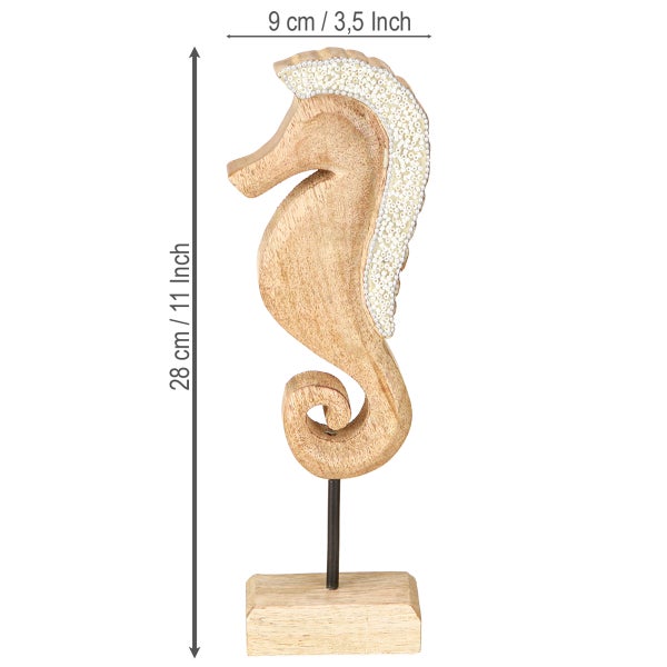 Dekorative Holzfigur Seepferdchen mit Sockel, Höhe 28 cm