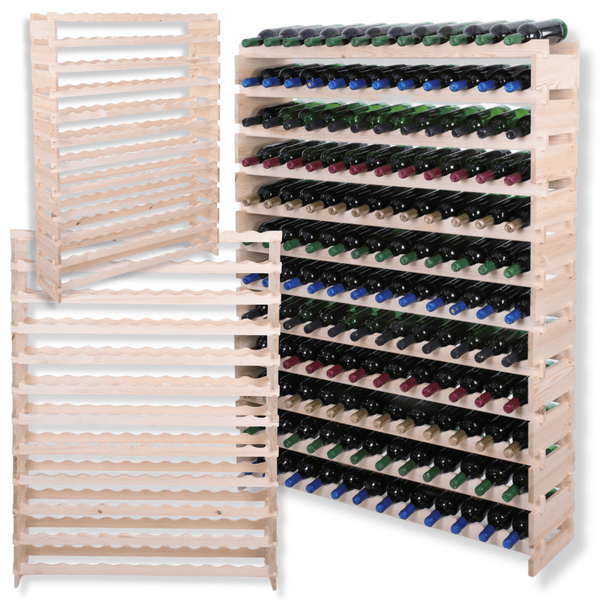 Weinregal VINOTECA FLEX PRO HxBxT 163x123x28cm 144 Flaschen auf 12 Ebenen Massives Kiefernholz Natur unbehandelt