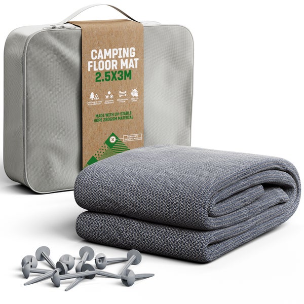 GardenGloss Vorzeltteppich 250x300 - Camping Teppich Outdoor Wetterfest - Campingteppich, Zeltteppich inkl. 12 Befestigungsnägel und Tragetasche