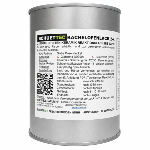 Dose Schuettec Kachelofenlack 2K Keramik Reaktionslack hitzebeständig bis 120 Grad Celsius für Kachelöfen
