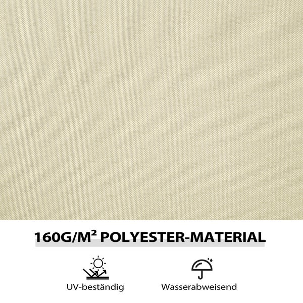 Polyester-Material 160 Gramm pro Quadratmeter, UV-beständig und wasserabweisend.