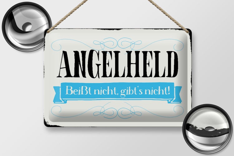 Blechschild Spruch 30x20cm Angelheld beißt nicht angeln